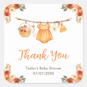 Adesivo Quadrado Roupas de Outono Menina Baby Shower Obrigado