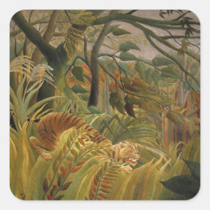 Adesivo Quadrado Rousseau Arte Tropical de Tigres