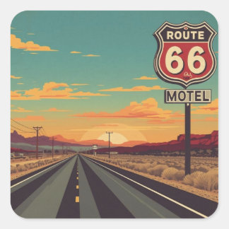 Adesivo Quadrado Route 66 Vintage American Road Trip Art