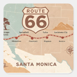 Adesivo Quadrado Route 66 Vintage Map with Historic Cities