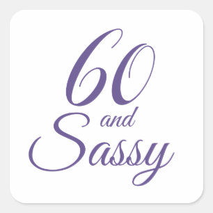 Adesivo Quadrado Roxo 60 e aniversário da tipografia Sassy de