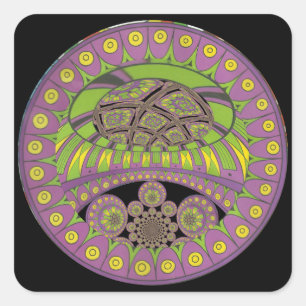Adesivo Quadrado Roxo Africano e Caleidoscópio Amarelo Tradicional