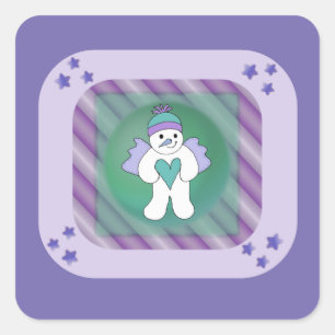 Adesivo Quadrado Roxo Anjo de Neve Boneco de Neve