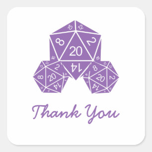 Adesivo Quadrado Roxo D20 Dice Obrigado Stickers