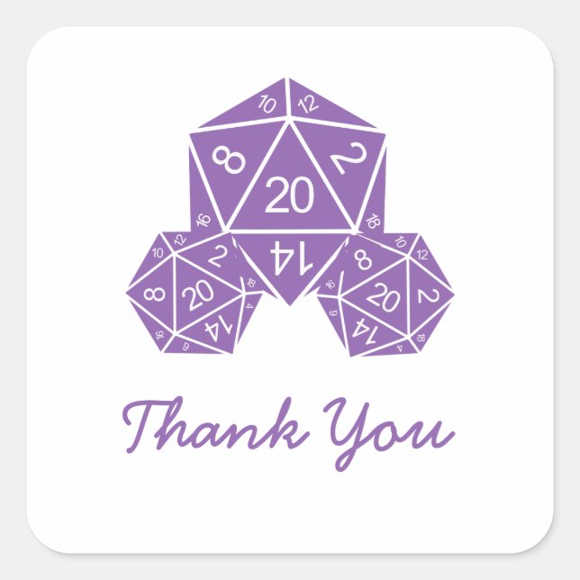 Adesivo Quadrado Roxo D20 Dice Obrigado Stickers (Frente)
