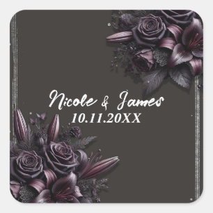 Adesivo Quadrado Roxo de Mirtilo e Rosa Lírio Preto Floral Casament