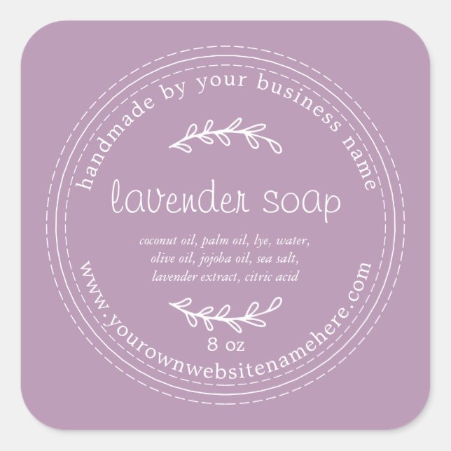 Adesivo Quadrado Roxo de sabão de Lavanda artesanal (Frente)