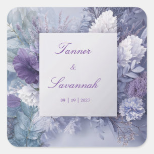 Adesivo Quadrado Roxo Lavanda Azul Floral Monocromático Elegante
