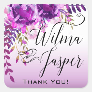 Adesivo Quadrado Roxo Lilás Vinhas Folhagem Floral Agradecimento