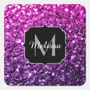 Adesivo Quadrado Roxo Pink Ombre faux glitks Monograma