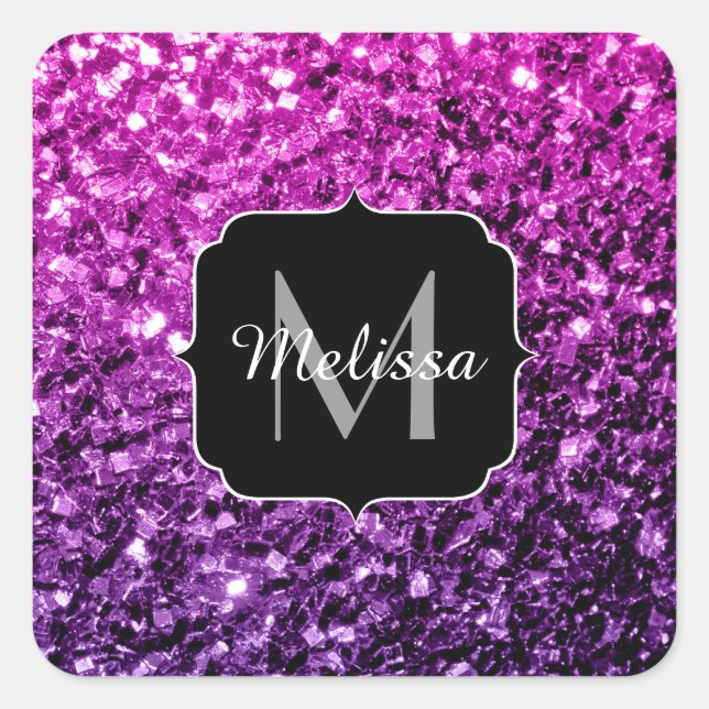 Adesivo Quadrado Roxo Pink Ombre faux glitks Monograma (Frente)