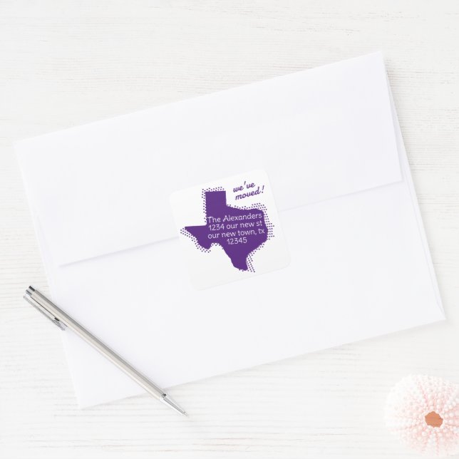 Adesivo Quadrado Roxo que movemos - Texas pontilhado movendo-se (Envelope)