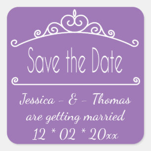 Adesivo Quadrado Roxo Save The Date Compromisso Casamento