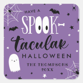 Adesivo Quadrado Roxo Tem Um Favor De Halloween Spooktacular