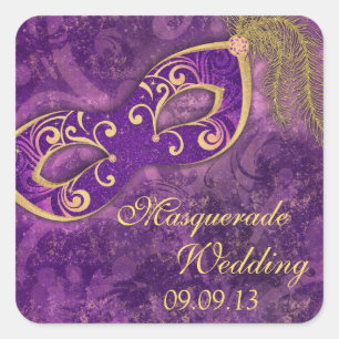Adesivo Quadrado Roxo Wedding do carnaval da bola de mascarada