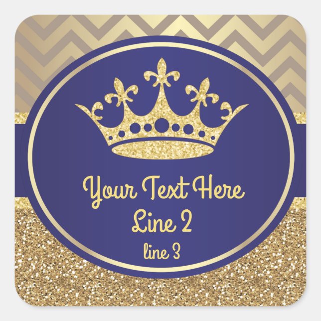 Adesivo Quadrado Royal Blue Dourado Prince Label Sticker (Frente)