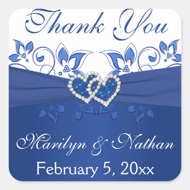 Adesivo Quadrado Royal Blue e White Hearts Sticker 2 (Frente)
