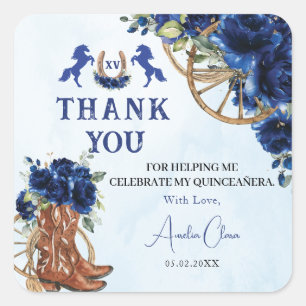 Adesivo Quadrado Royal Blue Floral Wild West Charro Quinceañera XV
