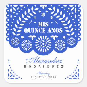 Adesivo Quadrado Royal Blue Papel Picado Mis Quince Años