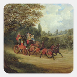 Adesivo Quadrado Royal Mail treina com passageiros (óleo no canva