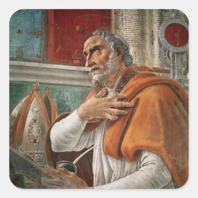 Adesivo Quadrado Rua. Augustine em sua Célula, c.1480 (Frente)