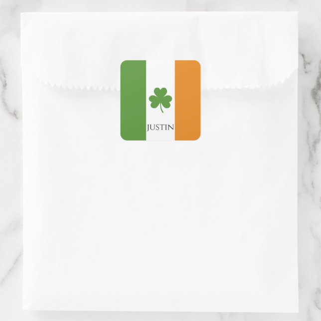 Adesivo Quadrado Rua: bandeira irlandesa de Patrick w Shamrock | Pe (Bolsa)