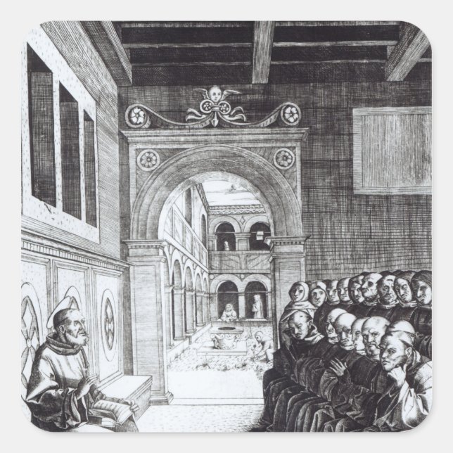 Adesivo Quadrado Rua, Benedict pregando no mosteiro (Frente)