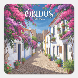 Adesivo Quadrado Rua da Bougainvillea no Centro Histórico de Óbidos