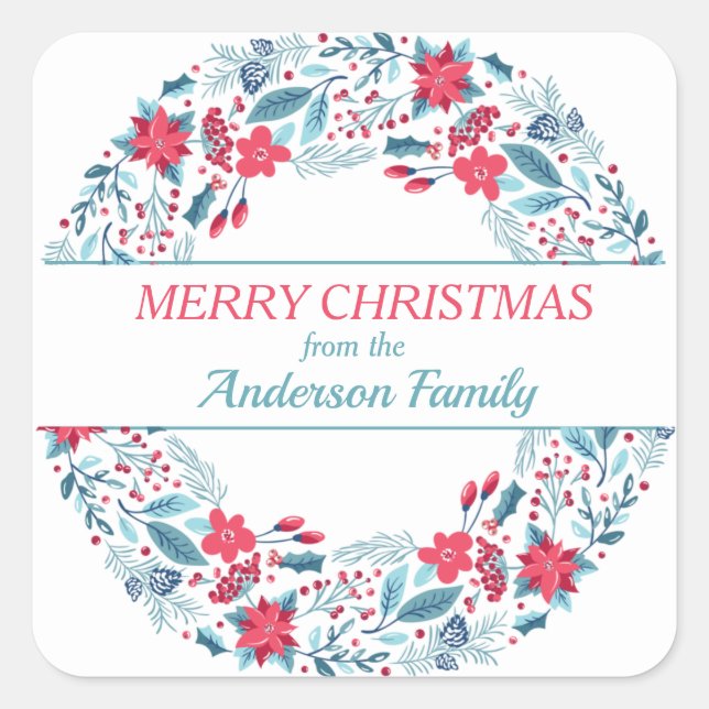 Adesivo Quadrado Rua das Flores de Natal de Teal Vermelho (Frente)