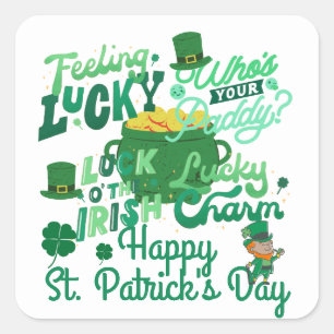 Adesivo Quadrado Rua. Dia irlandês do Patrick, verde sortudo Shamro