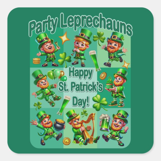 Adesivo Quadrado Rua. Diversão de Patrick Adorável "Leprechauns do  (Frente)