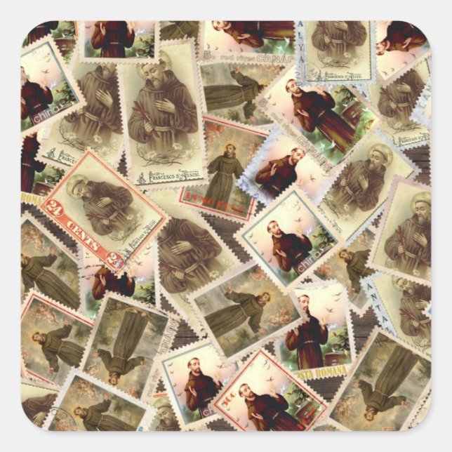 Adesivo Quadrado Rua. Francis de Assisi Postage Stamps (Frente)