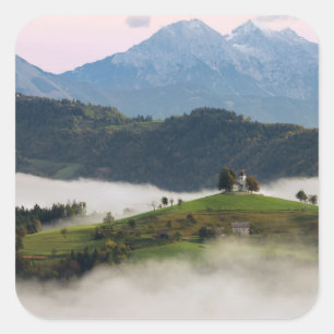 Adesivo Quadrado Rua: igreja Thomas e montanhas, autocolante da Esl