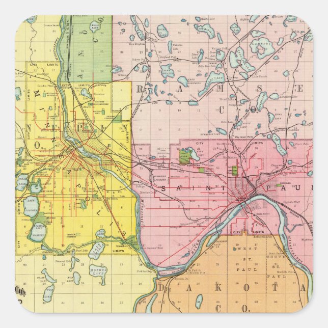 Adesivo Quadrado Rua. Paul, Minneapolis, Minnesota (Frente)