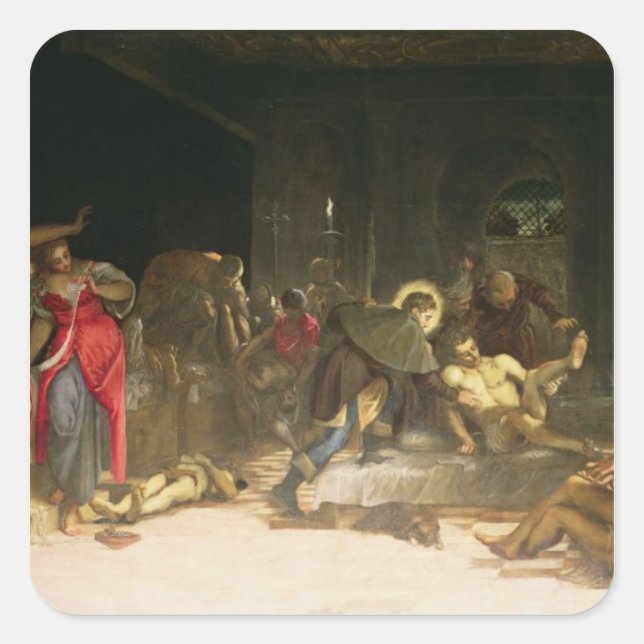 Adesivo Quadrado Rua, Roch Curando a Peste (Frente)