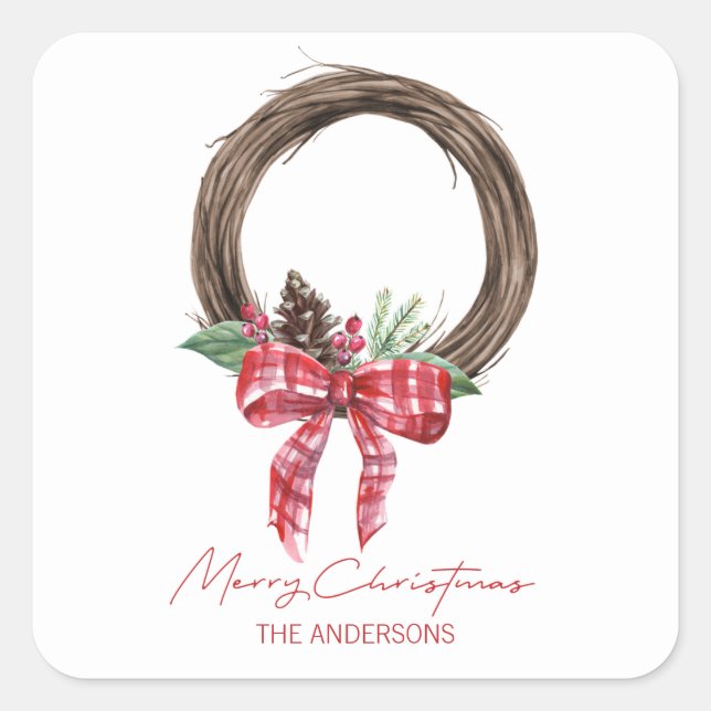 Adesivo Quadrado Rua russa de Grapevine Feliz Natal (Frente)