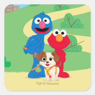 Adesivo Quadrado Rua Sésamo   Tango Com Grover E Elmo