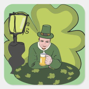 ADESIVO QUADRADO "RUAS FELIZES. DIA DE PATRICK" LEPRECHAUN