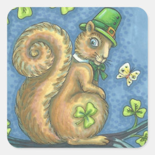 Adesivo Quadrado RUAS. PATRICK DAY IRISH SQUIRREL STICKER Sheet