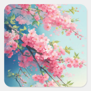 Adesivo Quadrado Rubor de Sakura da Primavera