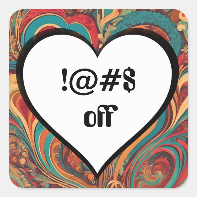 Adesivo Quadrado Rude Funny Heart Design !@#$ (Frente)