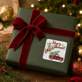 Adesivo Quadrado Rudolph Feliz Natal Plaid Caminhão Antigo