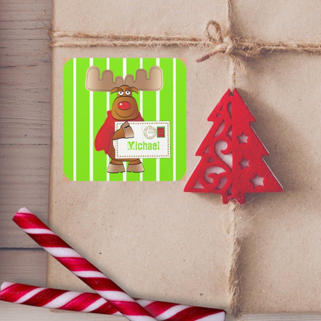 Adesivo Quadrado Rudolph Reindeer North Pole Special Delivery Kids (Criador carregado)