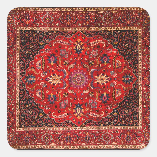 Adesivo Quadrado Rug Persa Vermelho de Mashhad (Frente)