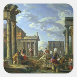 Adesivo Quadrado Ruínas romanas com um profeta, 1751