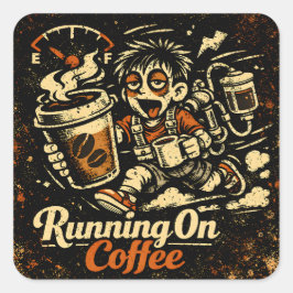 Adesivo Quadrado Running On Coffee – Caffeinated Humor Survival