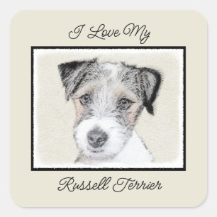 Adesivo Quadrado Russell Terrier Rough Painting - Arte Original de 