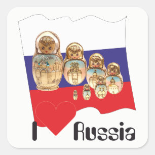Adesivo Quadrado Rússia - Rússia Babuschka Matrjoschka Aufkleber