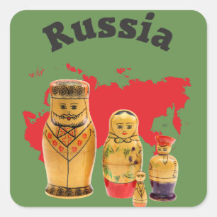 Adesivo Quadrado Rússia - Russia Babuschka Matrjoschka autocolante
