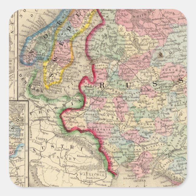 Adesivo Quadrado Rússia, Suecia, Mapa da Noruega por Mitchell (Frente)